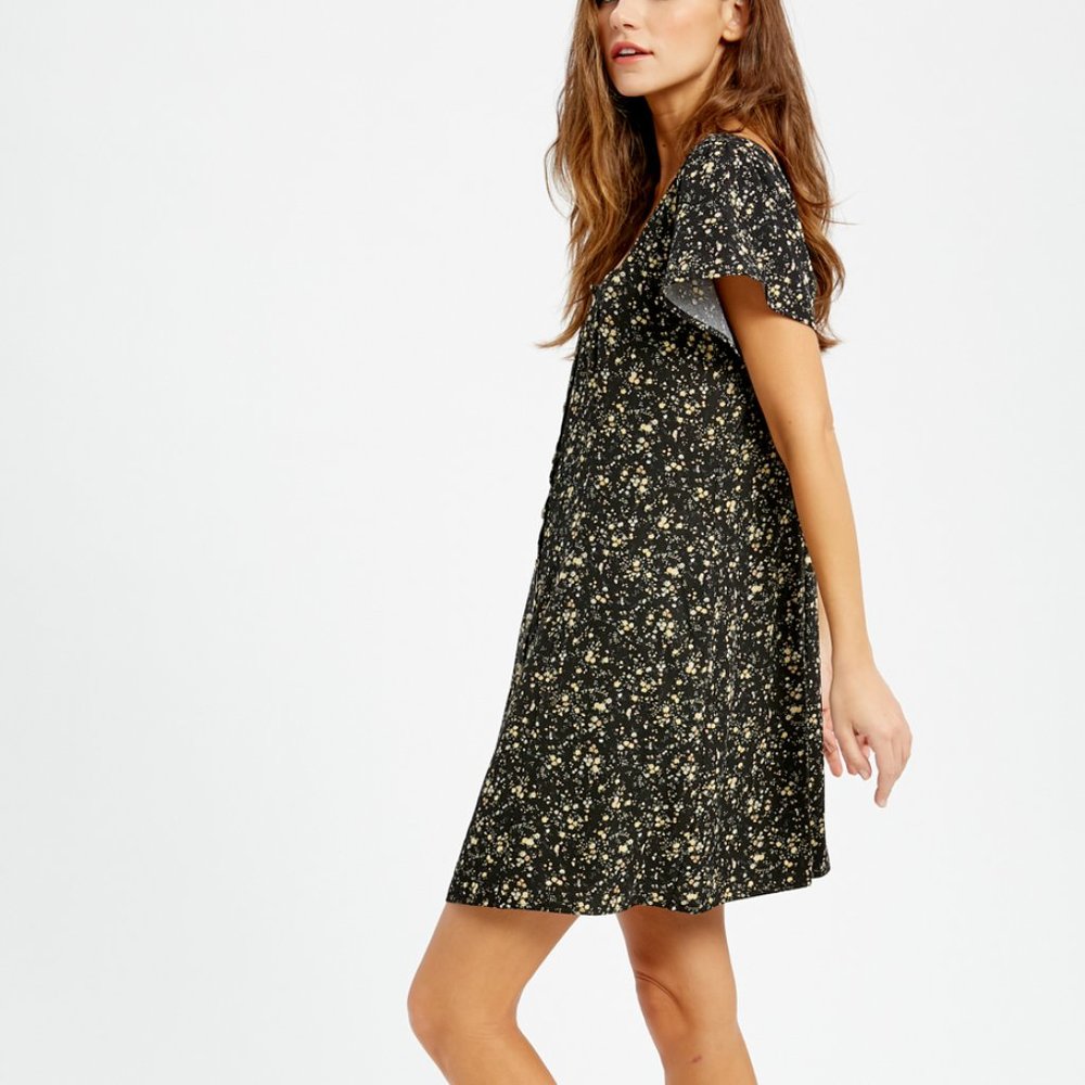 🆕Black Floral Square Neck Dress - Picture 2 of 4